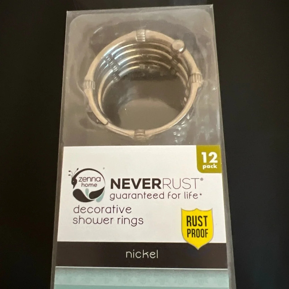 Zenna Home Rust Proof Shower Curtain Rings 12 rings color Nickel NWT